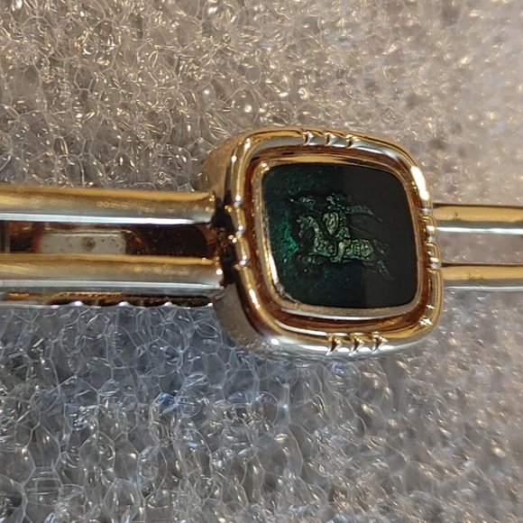 Burberry Tie Clip Gold Plated with Green Logo - Picture 5 of 16
